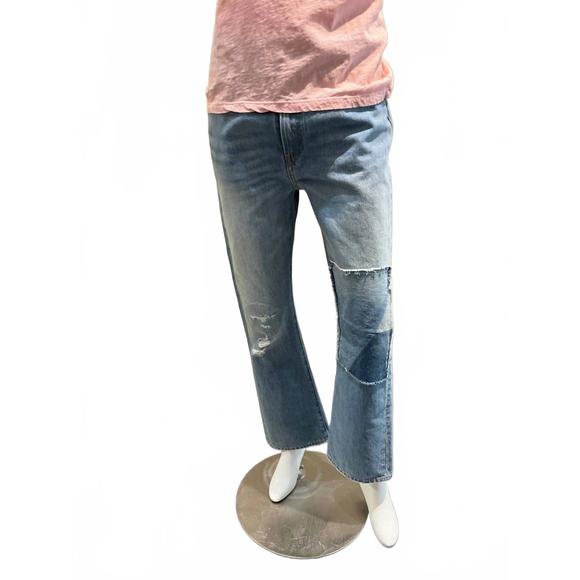 NEW DENIMIST jaclyn slim kick flare jeans in alsen indigo patchwork - Picture 1 of 4